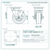 5 x 2 in gray rubber swivel caster reference drawing, side, front and top plate views with dimensions