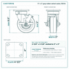 5 x 2 in gray rubber swivel caster reference drawing, side, front and top plate views with dimensions