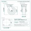 5 x 2 in phenolic swivel caster reference drawing, side, front and top plate views with dimensions