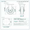 5 x 2 in gray rubber rigid caster reference drawing, side, front and top plate views with dimensions