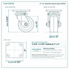 4 x 2 in phenolic swivel caster reference drawing, side, front and top plate views with dimensions