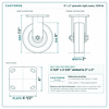 6 x 2 in phenolic rigid caster reference drawing, side, front and top plate views with dimensions