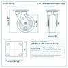 5 x 2 in white nylon swivel caster reference drawing, side, front and top plate views with dimensions
