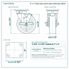 6 x 2 in white nylon swivel caster with brake reference drawing, side, front and top plate views with dimensions