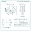 6 x 2 in gray rubber rigid caster reference drawing, side, front and top plate views with dimensions