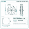 8 x 2 in gray rubber swivel caster reference drawing, side, front and top plate views with dimensions