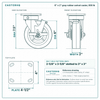 6 x 2 in gray rubber swivel caster reference drawing, side, front and top plate views with dimensions