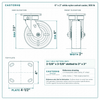 6 x 2 in white nylon swivel caster reference drawing, side, front and top plate views with dimensions