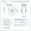 6 x 2 in white nylon swivel caster with side lock brake reference drawing, side, front and top plate views with dimensions
