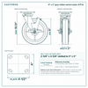 8 x 2 in gray rubber swivel caster reference drawing, side, front and top plate views with dimensions