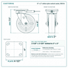 6 x 2 in white nylon swivel caster reference drawing, side, front and top plate views with dimensions