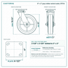 8 x 2 in gray rubber swivel caster reference drawing, side, front and top plate views with dimensions