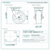 5 x 2 in black nylon swivel caster reference drawing, side, front and top plate views with dimensions