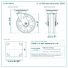 6 x 2 in black nylon swivel caster reference drawing, side, front and top plate views with dimensions