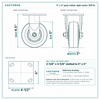 5 x 2 in gray rubber rigid caster reference drawing, side, front and top plate views with dimensions