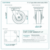 5 x 2 in gray rubber swivel caster reference drawing, side, front and top plate views with dimensions