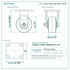 4 x 2 in gray rubber rigid caster reference drawing, side, front and top plate views with dimensions