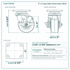 4 x 2 in gray rubber swivel caster reference drawing, side, front and top plate views with dimensions