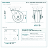 4 x 2 in gray rubber swivel caster reference drawing, side, front and top plate views with dimensions