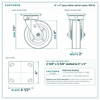 6 x 2 in gray rubber swivel caster reference drawing, side, front and top plate views with dimensions