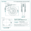 8 x 2 in orange polyurethane swivel caster reference drawing, side, front and top plate views with dimensions