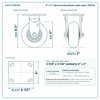 5 x 2 in maroon polyurethane rigid caster reference drawing, side, front and top plate views with dimensions
