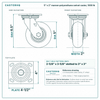 5 x 2 in maroon polyurethane swivel caster reference drawing, side, front and top plate views with dimensions