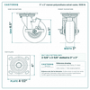 5 x 2 in maroon polyurethane swivel caster reference drawing, side, front and top plate views with dimensions