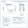 5 x 2 in maroon polyurethane swivel caster reference drawing, side, front and top plate views with dimensions