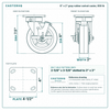 6 x 2 in gray rubber swivel caster reference drawing, side, front and top plate views with dimensions