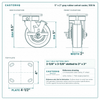 5 x 2 in gray rubber swivel caster reference drawing, side, front and top plate views with dimensions