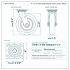 8 x 2 in maroon polyurethane swivel caster reference drawing, side, front and top plate views with dimensions