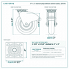8 x 2 in maroon polyurethane swivel caster reference drawing, side, front and top plate views with dimensions