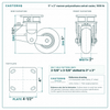 5 x 2 in maroon polyurethane swivel caster reference drawing, side, front and top plate views with dimensions
