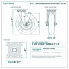 8 x 2 in maroon polyurethane swivel caster reference drawing, side, front and top plate views with dimensions