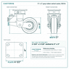 5 x 2 in gray rubber swivel caster reference drawing, side, front and top plate views with dimensions