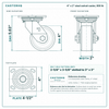 4 x 2 in steel swivel caster reference drawing, side, front and top plate views with dimensions