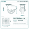 5 x 2 in steel swivel caster reference drawing, side, front and top plate views with dimensions