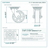 5 x 2 in steel swivel caster reference drawing, side, front and top plate views with dimensions