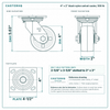4 x 2 in black nylon swivel caster reference drawing, side, front and top plate views with dimensions