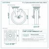 8 x 2 in green polyurethane swivel caster reference drawing, side, front and top plate views with dimensions