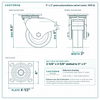 5 x 2 in green polyurethane swivel caster reference drawing, side, front and top plate views with dimensions