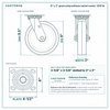 8 x 2 in green polyurethane swivel caster reference drawing, side, front and top plate views with dimensions
