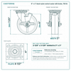 6 x 2 in black nylon swivel caster with brake reference drawing, side, front and top plate views with dimensions