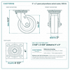 5 x 2 in green polyurethane swivel caster reference drawing, side, front and top plate views with dimensions