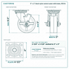 5 x 2 in black nylon swivel caster with brake reference drawing, side, front and top plate views with dimensions