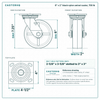6 x 2 in black nylon swivel caster reference drawing, side, front and top plate views with dimensions