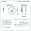 5 x 2 in phenolic swivel caster reference drawing, side, front and top plate views with dimensions