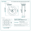 8 x 2 in phenolic swivel caster with side lock brake reference drawing, side, front and top plate views with dimensions