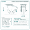 5 x 2 in phenolic swivel caster with total lock brake reference drawing, side, front and top plate views with dimensions